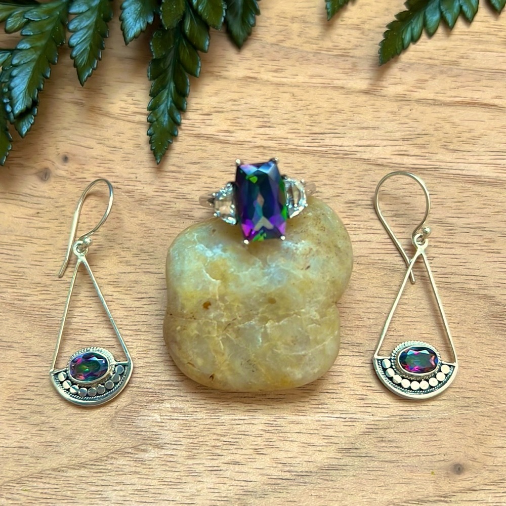 Sterling Silver Mystic Topaz Ring and Earrings Set